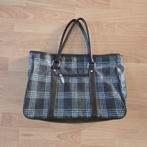 y2k Brown and Gray and blue Plaid rectangular Handbag tote